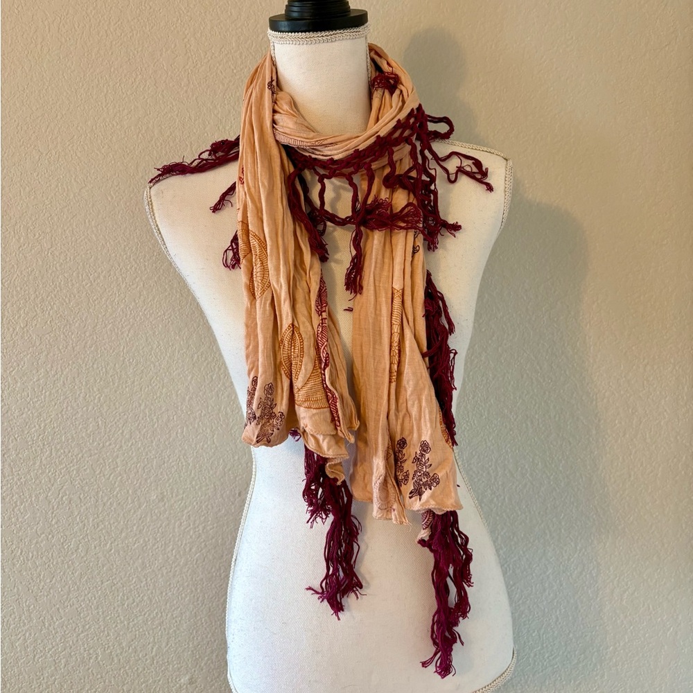 Chan Luu Boho Peach and Burgundy Scarf